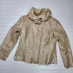 Samuel Dong Women's Gold Wire Edged Collar Metallic Offset Zippered Jacket Sml